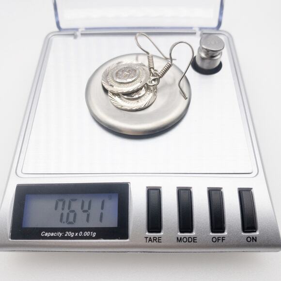 Vintage Mexican 925 Sterling Silver Aztec Mask Dangle Earrings Round - Picture 5 of 13